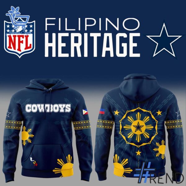 Custom apparel with the bold Dallas Cowboys Filipino Heritage Blue Hoodie design