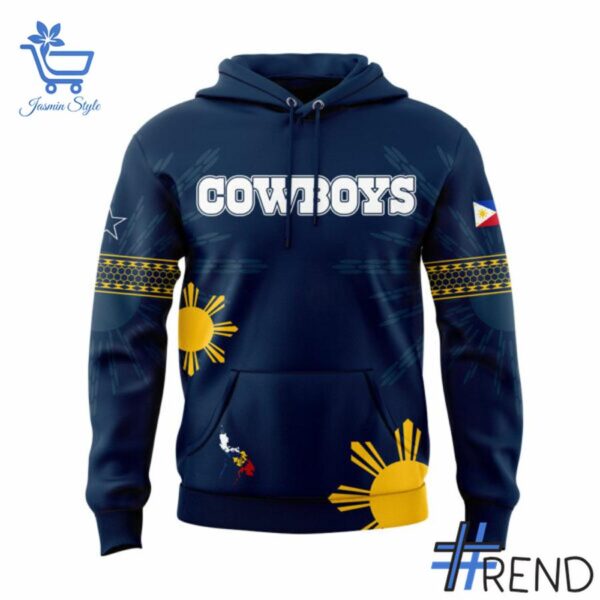 Custom apparel with the bold Dallas Cowboys Filipino Heritage Blue Hoodie design