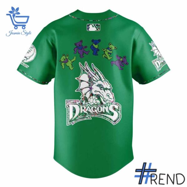 Custom look featuring the signature Dayton Dragons Grateful Dead Jersey design