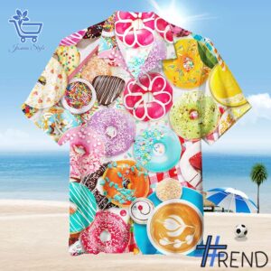 Custom apparel with the bold Delicious Doughnut Colorful Hawaiian Shirt design