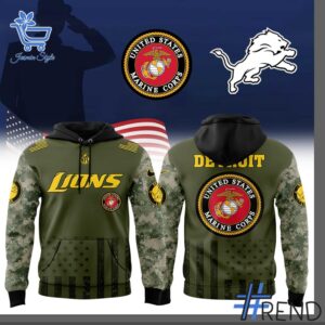 Custom apparel with the bold Detroit Lions Marine Corps Hoodie design