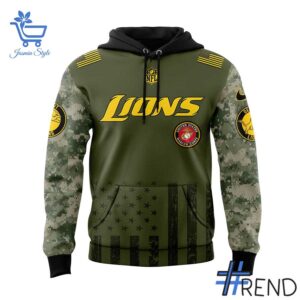 Custom apparel with the bold Detroit Lions Marine Corps Hoodie design