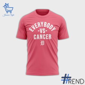 Street-style look featuring the unique Detroit Tigers Everybody vs Cancer Day Pink Shirt artwork