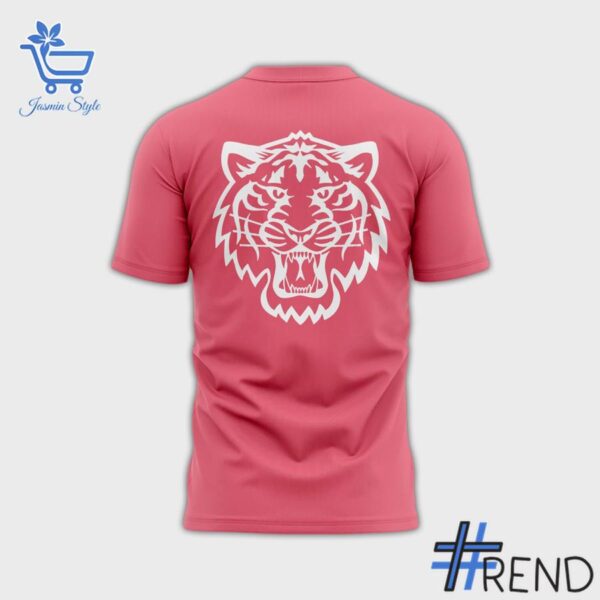 Street-style look featuring the unique Detroit Tigers Everybody vs Cancer Day Pink Shirt artwork