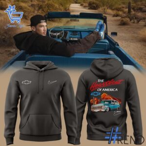 Close-up view of the Devin Booker Chevrolet The heartbeat of America Hoodie print