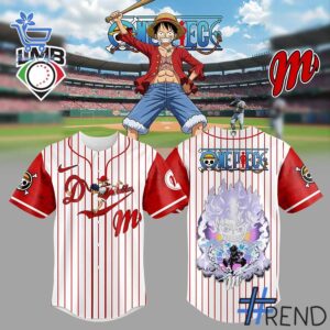 Custom look featuring the signature Diablos Rojos del México One Piece Luffy Gear Jersey design