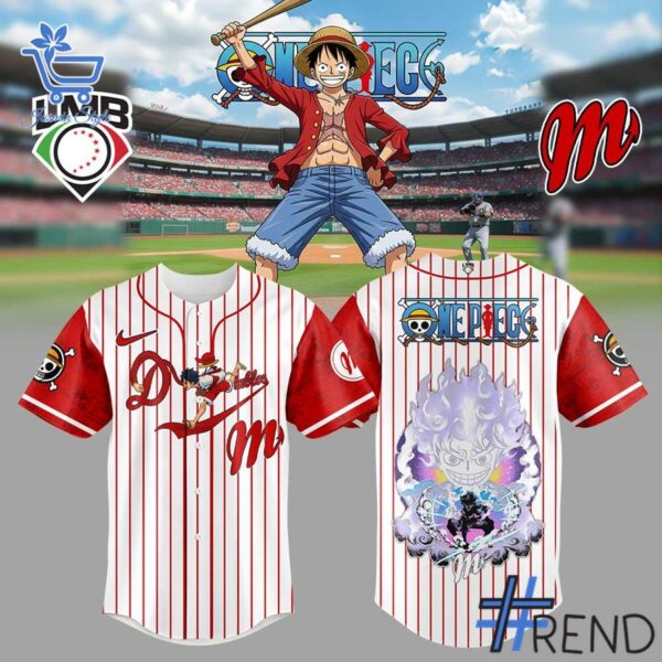 Custom look featuring the signature Diablos Rojos del México One Piece Luffy Gear Jersey design