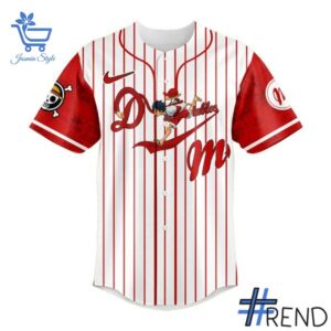 Custom look featuring the signature Diablos Rojos del México One Piece Luffy Gear Jersey design