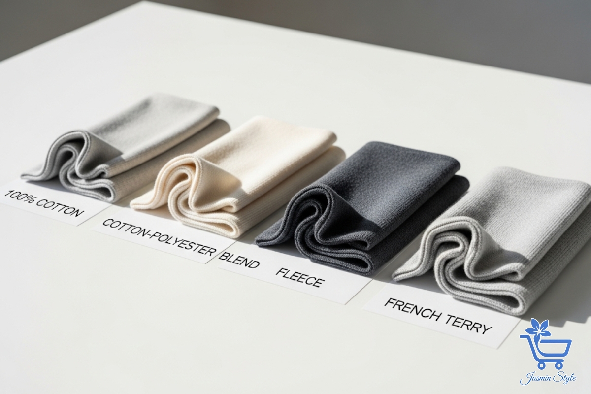 Different fabrics behave differently — 100% cotton hoodies stretch more than durable cotton-polyester blends.
