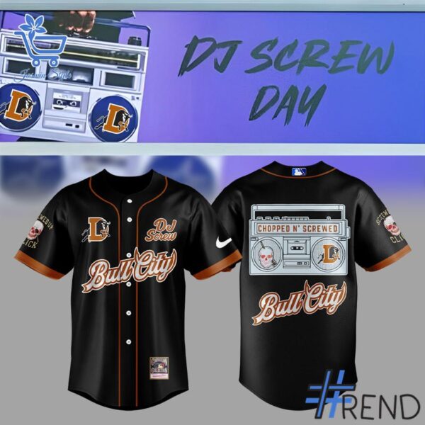 Custom look featuring the signature Durham Bulls DJ Screw Baseball Jersey design