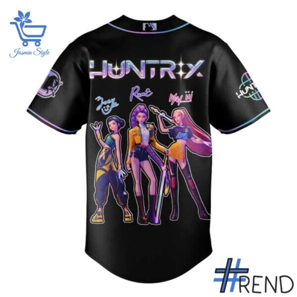 Detailed view of the 3 Durham Bulls KPop Demon Hunters Baseball Jersey print on fabric