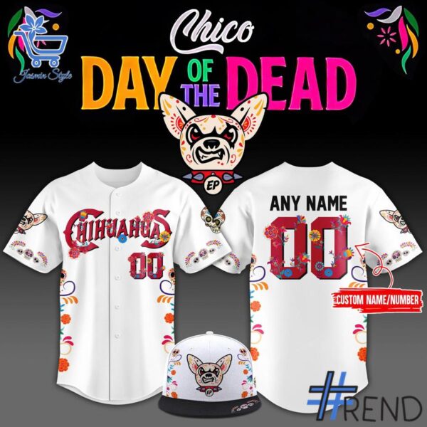 Detailed view of the 1 El Paso Chihuahuas 2025 Day of the Dead Chico Figurine Jersey print on fabric