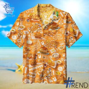 Custom apparel with the bold Fast Food Popeyes Hawaiian Shirt design