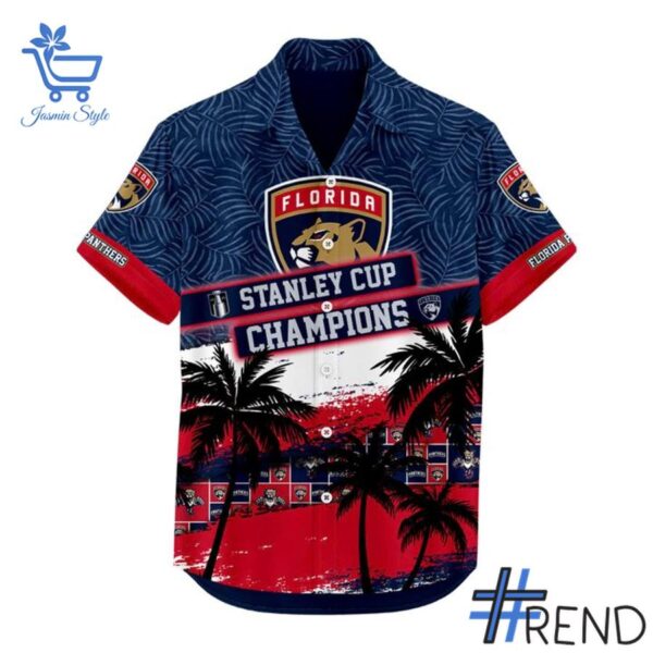 Close-up view of the Florida Panthers Stanley Cup Champs Hawaiian Shirt print
