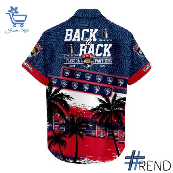 Close-up view of the Florida Panthers Stanley Cup Champs Hawaiian Shirt print