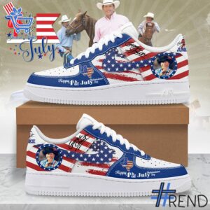 Side view of George Strait Junkie Happy Th Of July Nike Air Force showcasing iconic low-top silhouette.