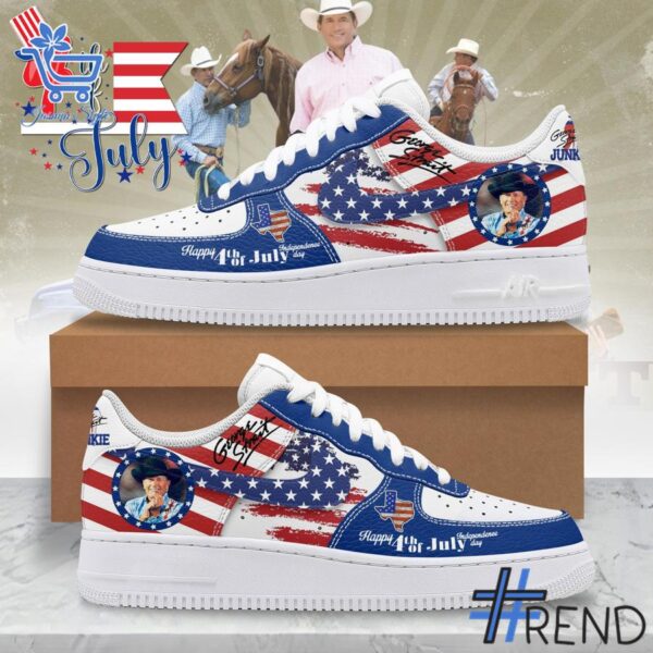 Side view of George Strait Junkie Happy Th Of July Nike Air Force showcasing iconic low-top silhouette.