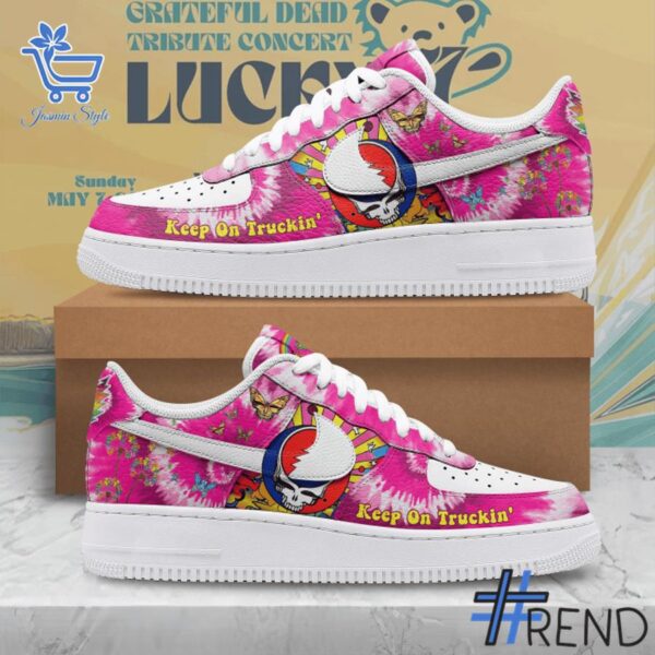 Custom apparel with the bold Grateful Dead Keep On Truckin Nike Air Force Shoes design
