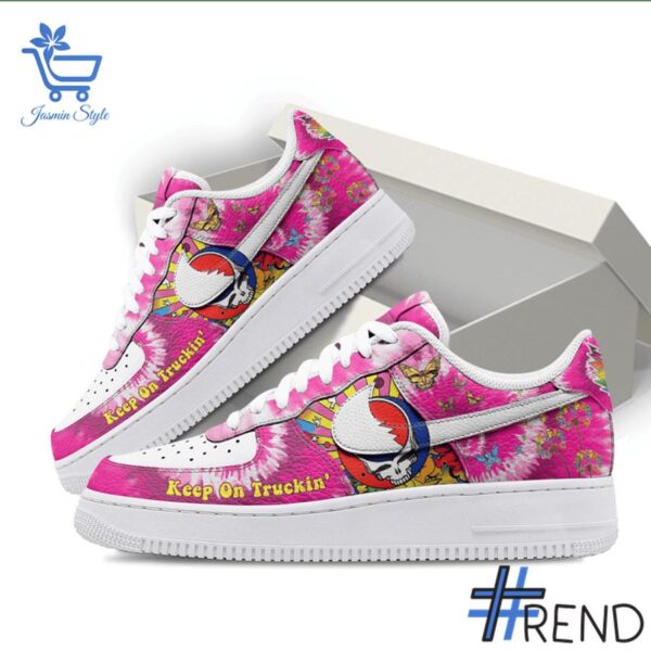 Custom apparel with the bold Grateful Dead Keep On Truckin Nike Air Force Shoes design