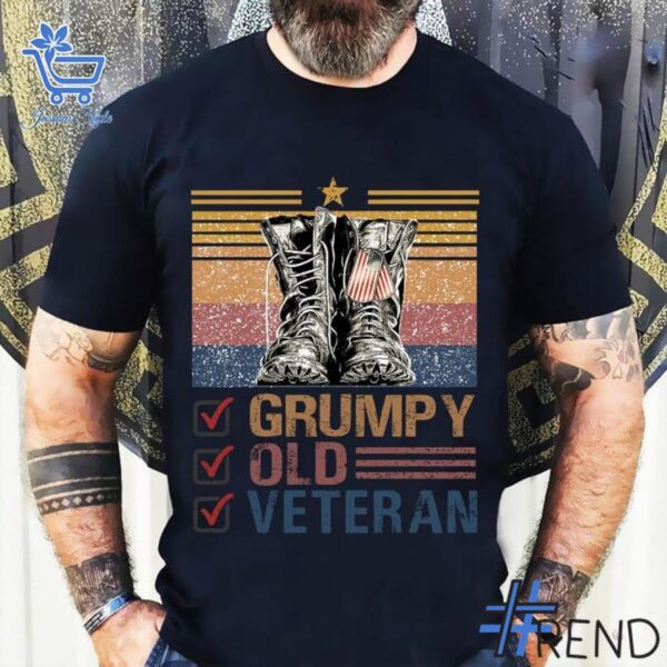 Trendy Grumpy Old Veteran US T shirt featuring bold graphics and modern style