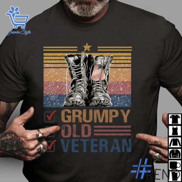 Trendy Grumpy Old Veteran US T shirt featuring bold graphics and modern style