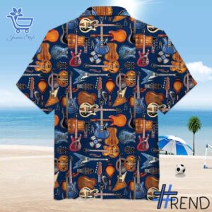 Guitar Unisex Hawaiian Shirt design displayed on high-quality clothing fabric