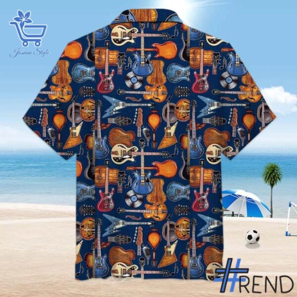 Guitar Unisex Hawaiian Shirt design displayed on high-quality clothing fabric