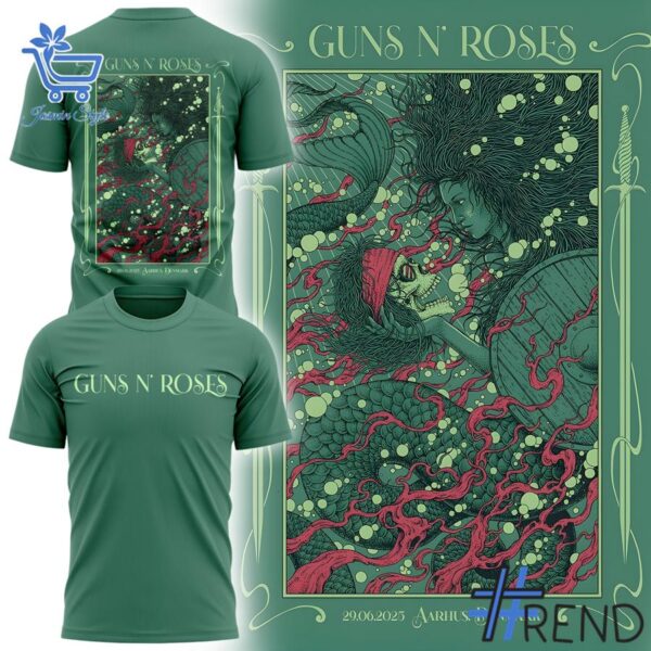 Detailed view of the Guns N Roses World Tour to Aarhus 2025 Tshirt 1 jpg print on fabric