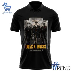 Close-up of the Guns N Roses World Tour to Birmingham 2025 Polo Shirt 2 jpg showing detailed design and vibrant colors.