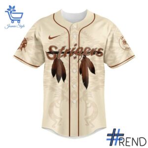 Custom look featuring the signature Gwinnett Stripers Native American Heritage Month Jersey design