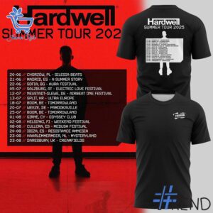 Close-up of the 1 Hardwell Summer Tour 2025 shirt showing detailed design and vibrant colors.
