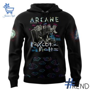 Detailed view of the 2 Hexcore Nights Noxus Arcane Hoodie print on fabric