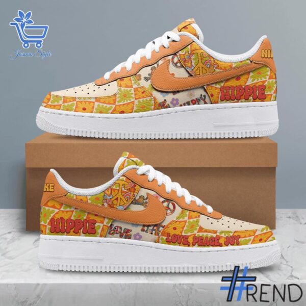 Custom apparel with the bold Hippie Love Peace Joy Nike Air Force Shoes design