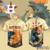 Close-up of the 1 Houston Astros Godzilla Baseball Jersey showing detailed design and vibrant colors.