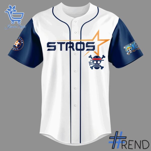 Close-up view of the Houston Astros Luffy One Piece Jersey print