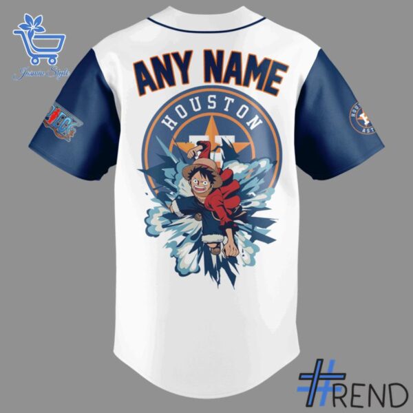 Close-up view of the Houston Astros Luffy One Piece Jersey print