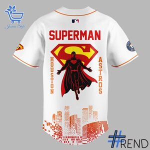 Close-up view of the Houston Astros Superman Night Baseball Jersey print