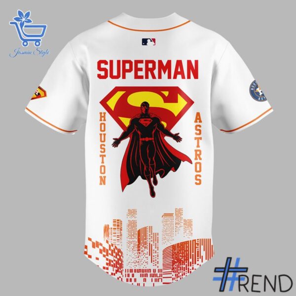 Close-up view of the Houston Astros Superman Night Baseball Jersey print