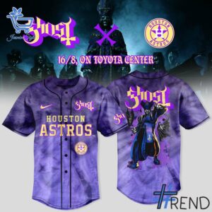 Detailed fabric and stitching showing 1 Houston Astros x Ghost Band World Tour 2025 Baseball Jersey
