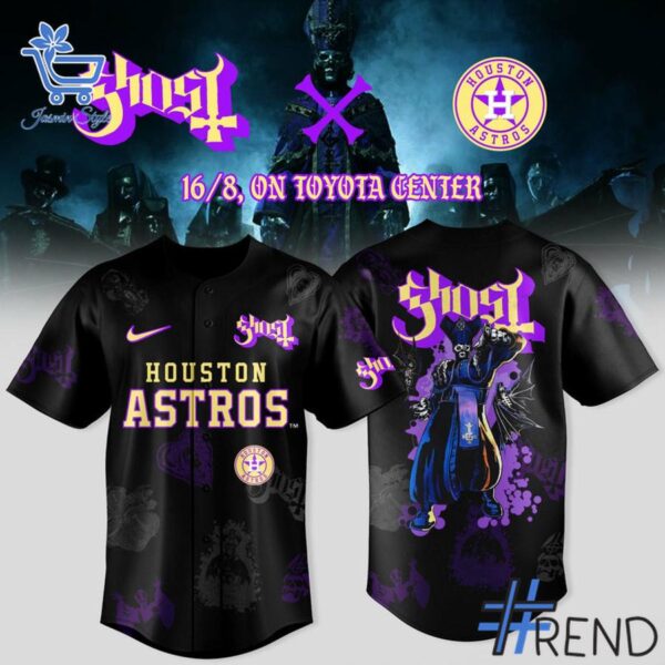 Detailed fabric and stitching showing 2 Houston Astros x Ghost Band World Tour 2025 Baseball Jersey