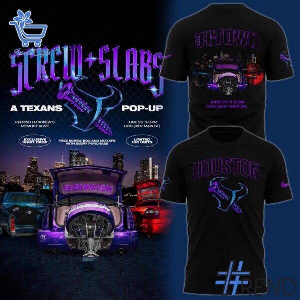 Close-up view of the Houston Texans DJ Screw Shirt print