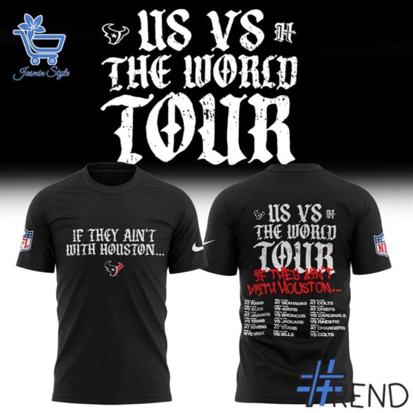Houston Texans US vs The World Tour Shirt design displayed on high-quality clothing fabric