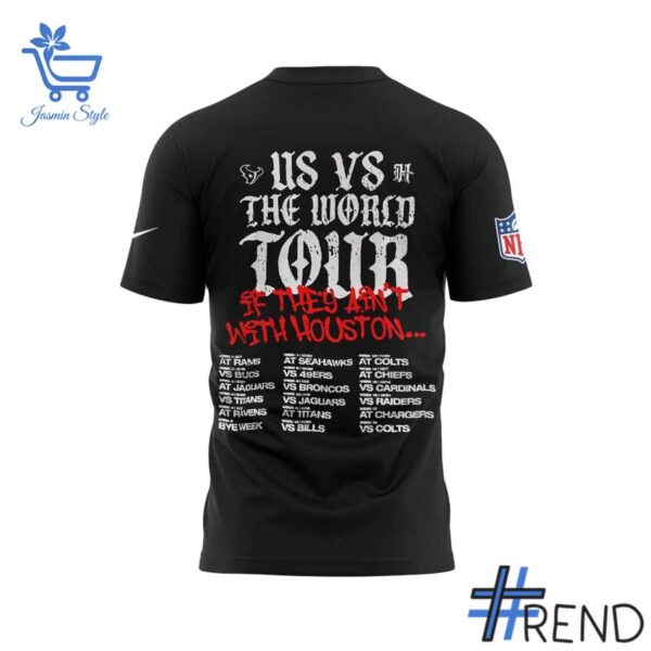 Houston Texans US vs The World Tour Shirt design displayed on high-quality clothing fabric