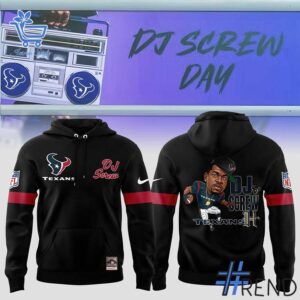Custom apparel with the bold Houston Texans x DJ Screw black Hoodie design