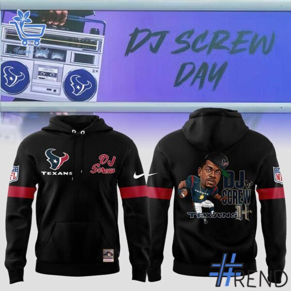 Custom apparel with the bold Houston Texans x DJ Screw black Hoodie design