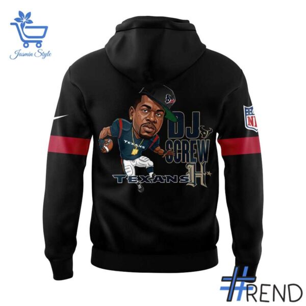 Custom apparel with the bold Houston Texans x DJ Screw black Hoodie design