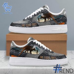 Side view of How to Train Your Dragon The Night Fury Air Force Shoes showcasing iconic low-top silhouette.