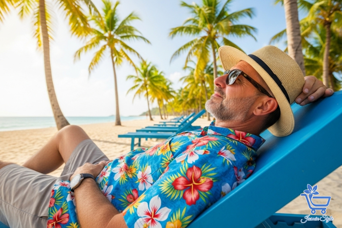 How to Wear a Hawaiian Shirt for Men Channel full vacation energy with bold prints, a straw hat, and seaside accessories.