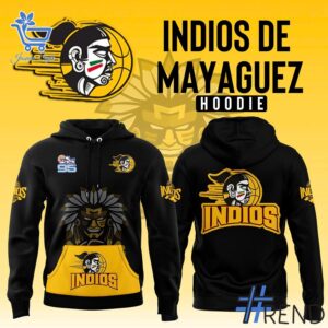 Street-style look featuring the unique Indios de Mayagüez BSN Hoodie artwork