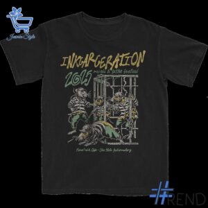 Detailed view of the 1 Inkcarceration Festival 2025 black Tshirt print on fabric